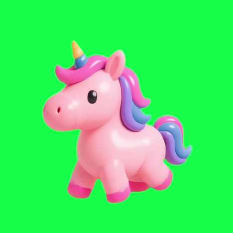colorful cute unicorn toy animation, transparent 4k video, green screen