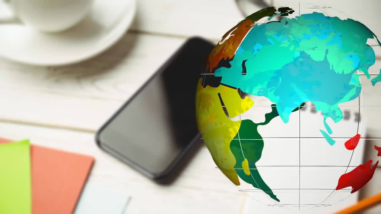 animación del colorido globo girando frente al teléfono