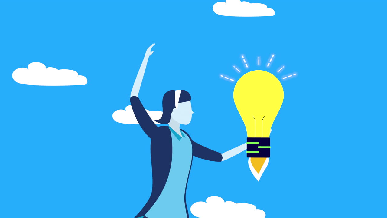 mujer de negocios trabajadora con lanzador de bombillas