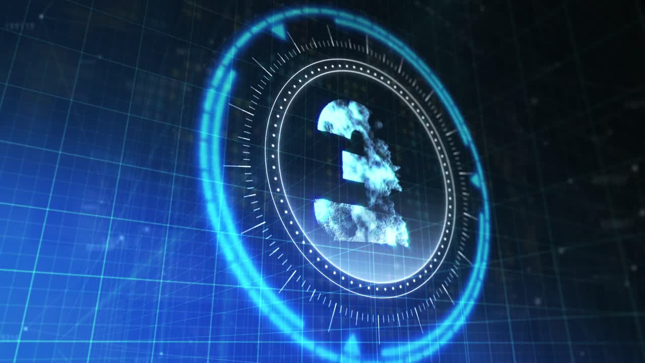 animación del círculo de procesamiento con libra giratoria sobre el espacio digital azul y negro