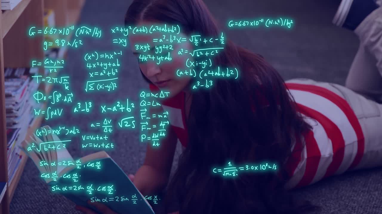 Animation of scientific data processing over caucasian female student