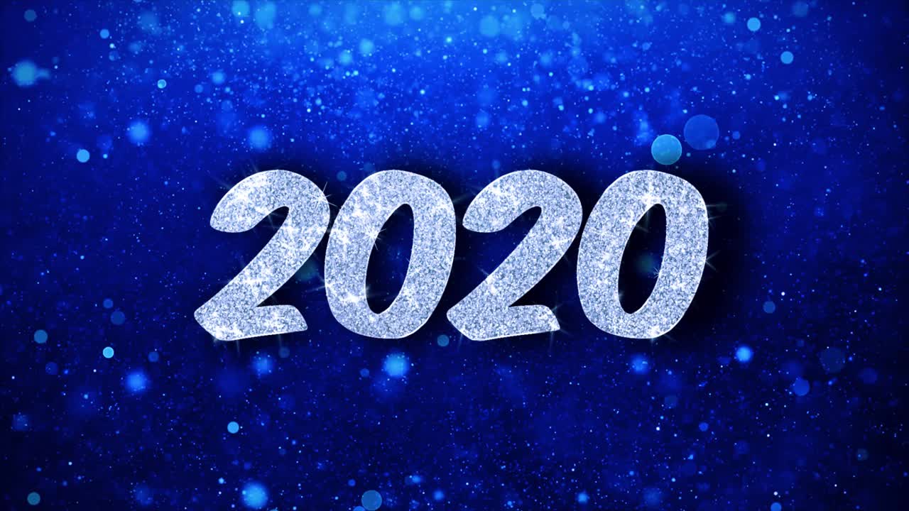 2020 New Year's Glitter Text on Blue Background