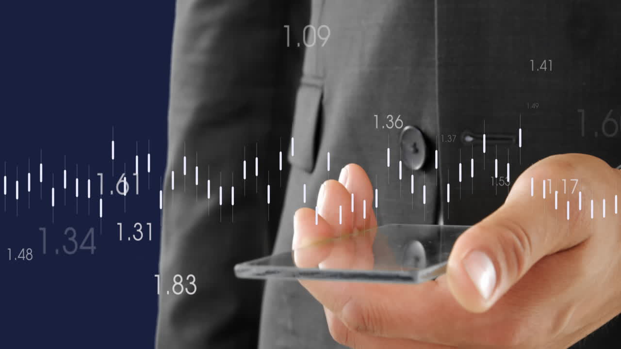 스마트폰과 데이터 프로세싱을 가진 백인 사업가의 애니메이션