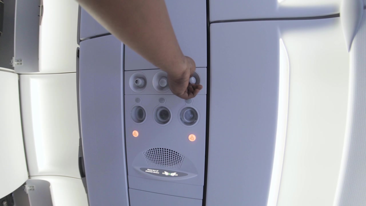 Aircraft Air Conditioning turn on in flight closeup view