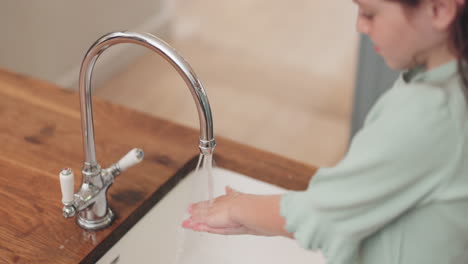 cleaning, hands of girl and child with soap