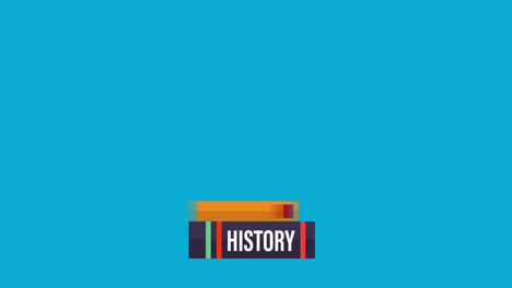 digital animation of stack of books against multiple back to school text banners on blue background