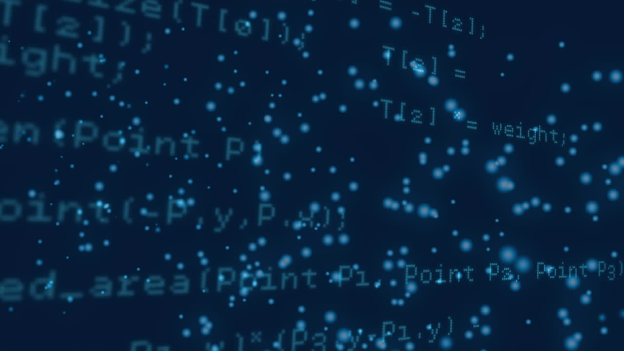 Animation of computing data processing over dark background