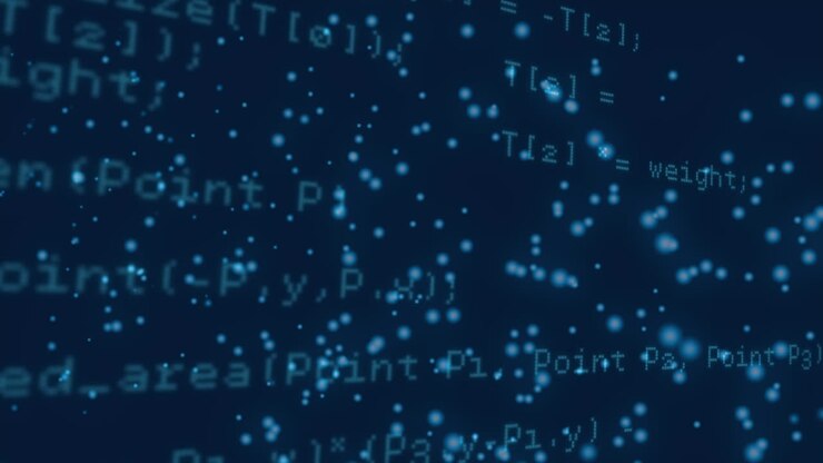 Animation of computing data processing over dark background