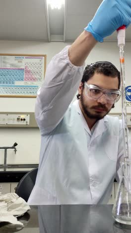 lab work involving glassware and pipette