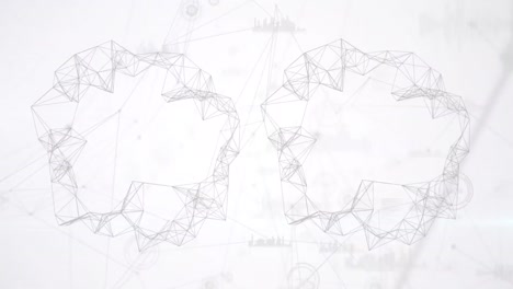 animation of shapes over network of connections and data processing on white background