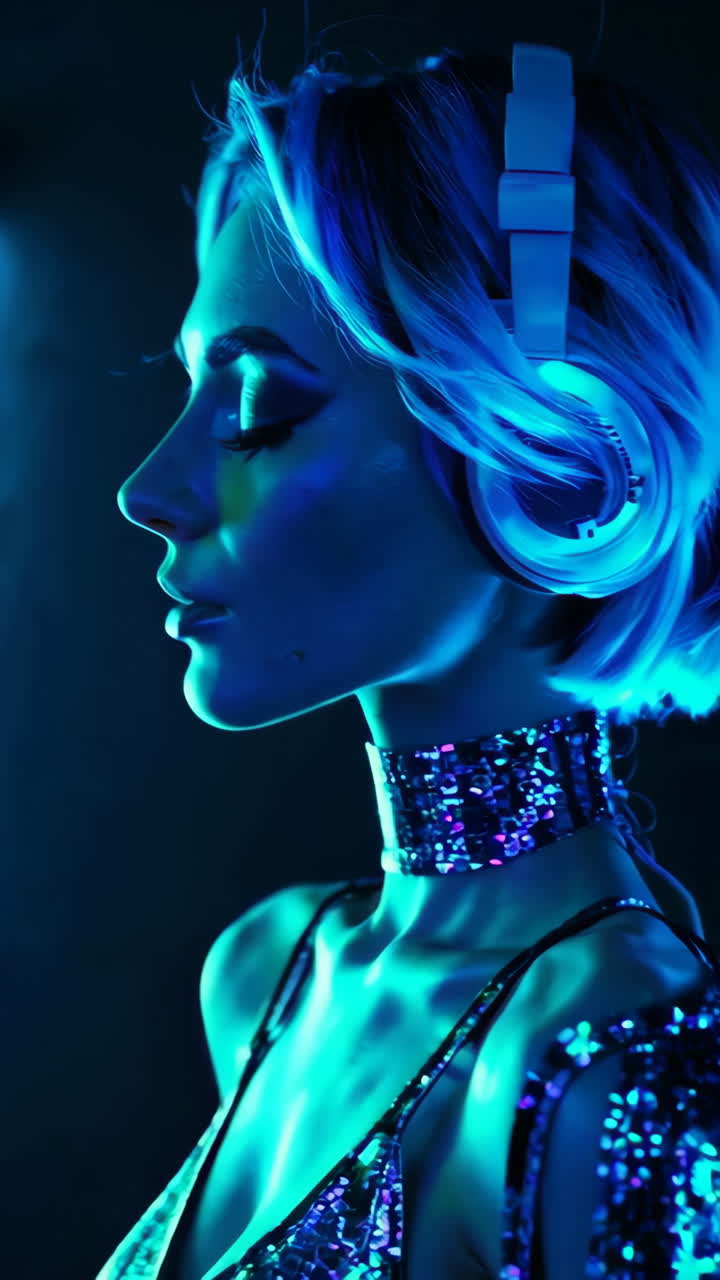 Woman DJ in Vibrant Neon Lighting