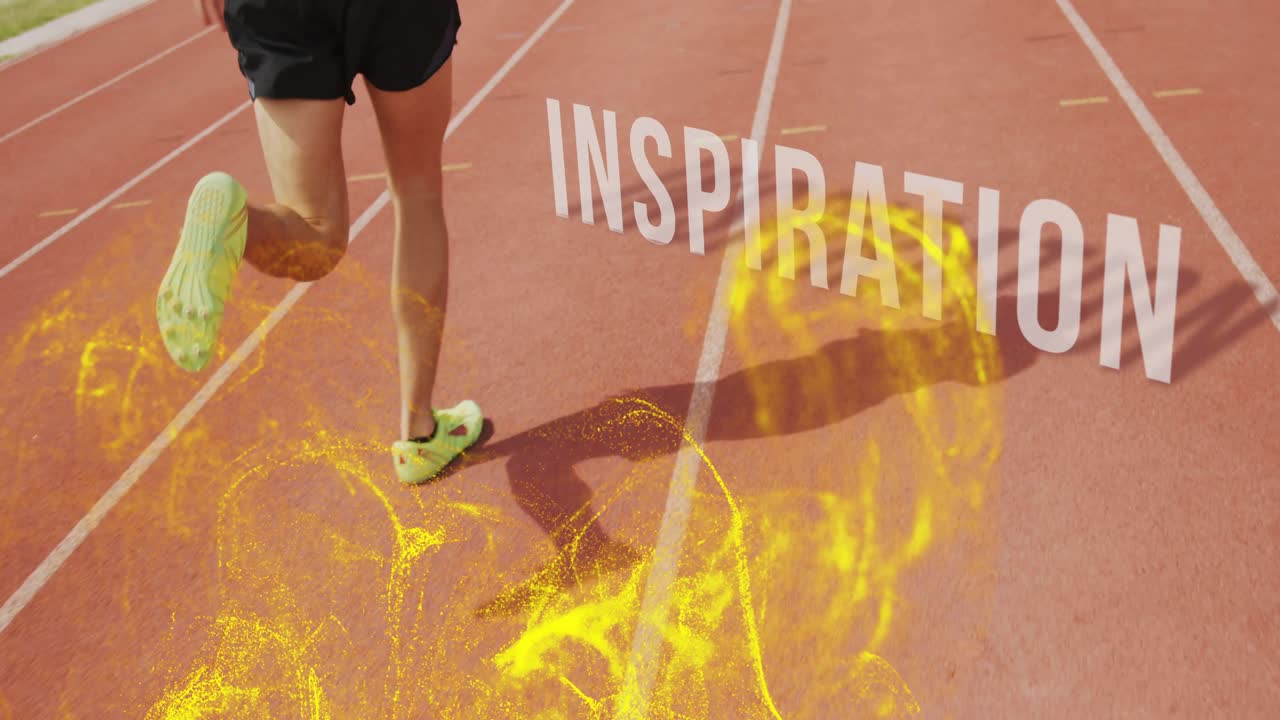 Atlet vstupuje na červenou dráhu, zapaluje zlatý vír symbolizující sportovní inspiraci.