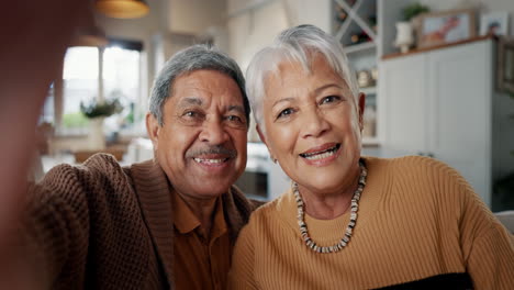 face, video call or senior couple in living room