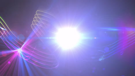 rayos de luz coloridos y llamaradas de lente animación sobre fondo abstracto