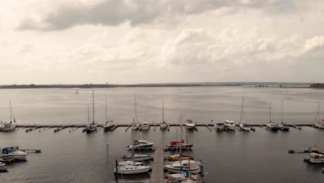 aerial view of boats moored in the jetty in szczecin, poland