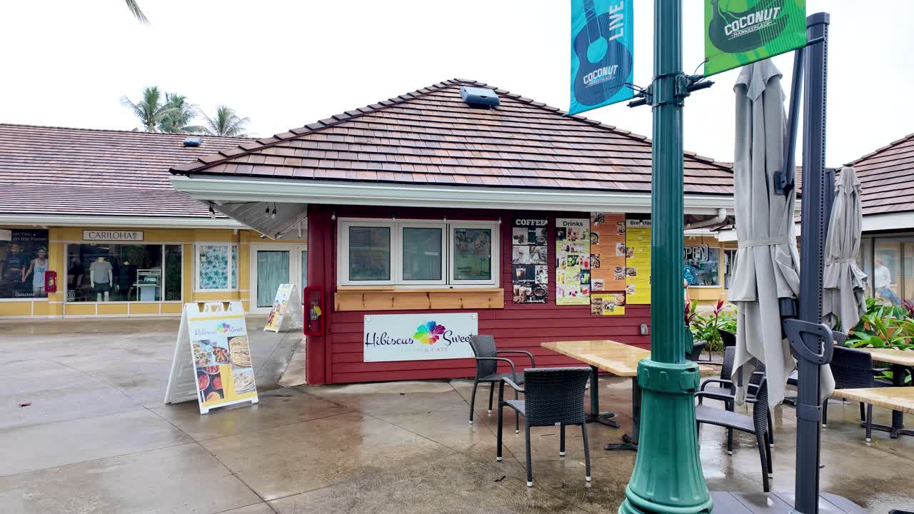 Hibiscus Sweet Gelato and Cafe at Coconut Marketplace, quaint open-air shopping village with stores, restaurants, coffeeshops and local art. Coconut Marketplace at Kapaa on the island of Kauai Hawaii