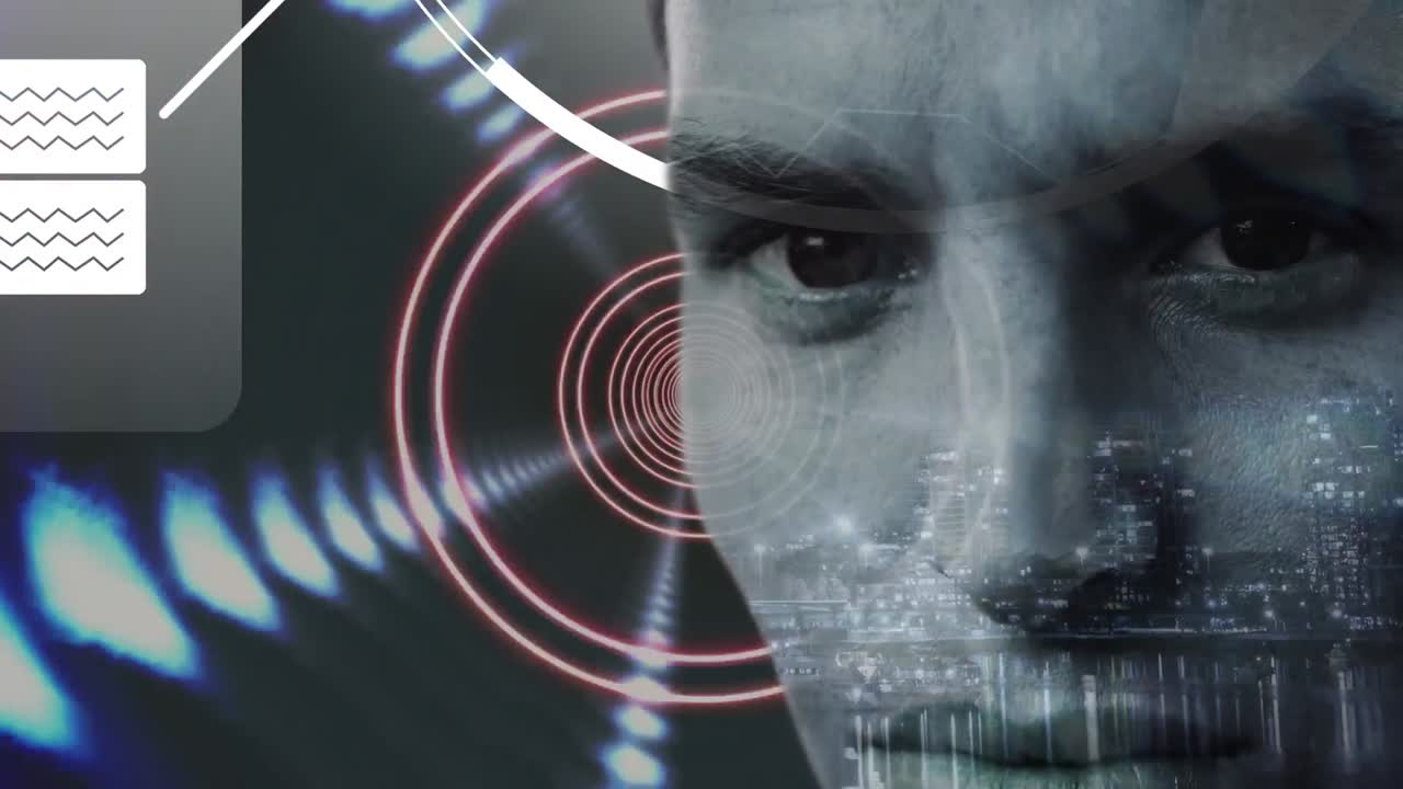 diseño floral rojo en primer plano del hombre contra el túnel brillante y el paisaje urbano en el fondo