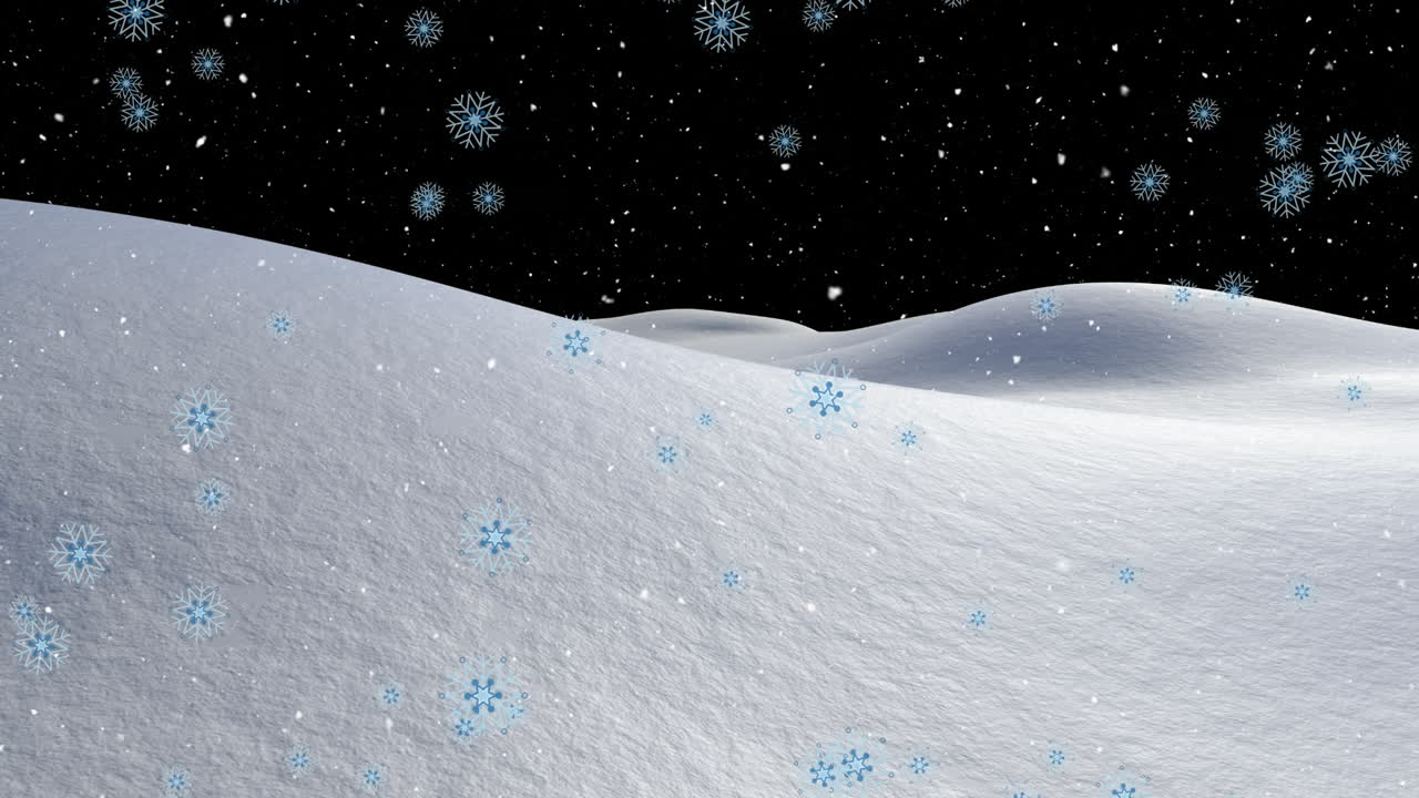 밤에 겨울 풍경에서 내리는 눈의 애니메이션