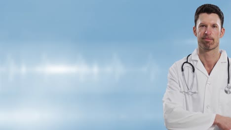 animation of caucasian male doctor over light spots