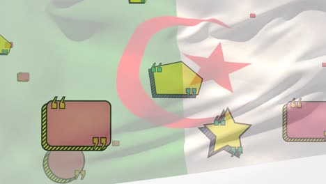 Animation-of-flag-of-algeria-blowing-over-empty-speech-bubble-shapes