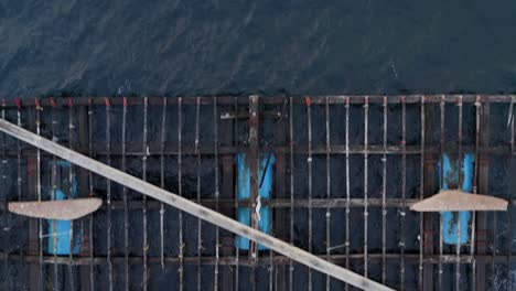 mussel farming batea, aerial topdown, closeup, slowmo