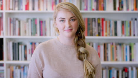 Face,-woman-and-student-with-bookshelf