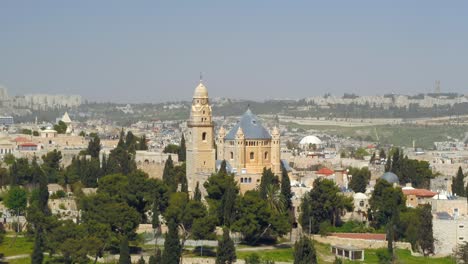 Abbey-of-the-Dormition-catholic-monastery-in-Jerusalem,-Aerial-view