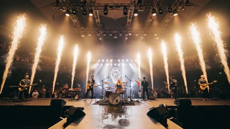 captivating live concert experience with fireworks: a band defines the stage, energizing the crowd and creating unforgettable moments of musical unity and celebration