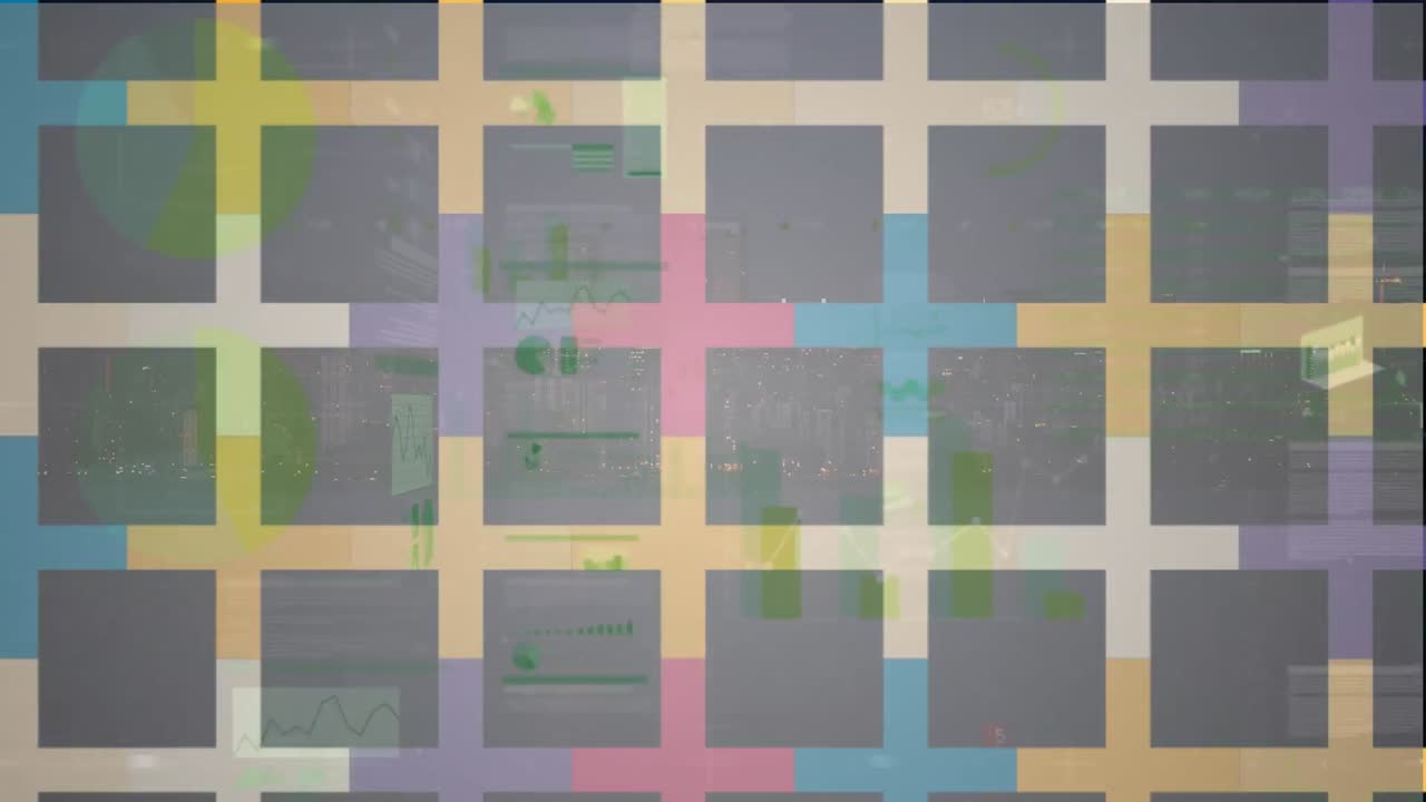 animación del procesamiento de datos financieros y cuadrados sobre fondo blanco