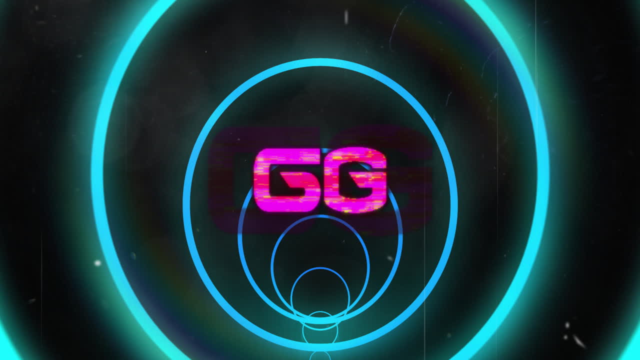 animación de texto de 6g sobre círculos de neón