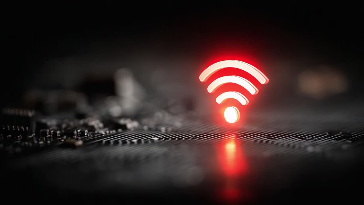 An Artful Representation of Connectivity: The Evolving Symbol of Wireless Technology Highlighted Against a Circuit Background