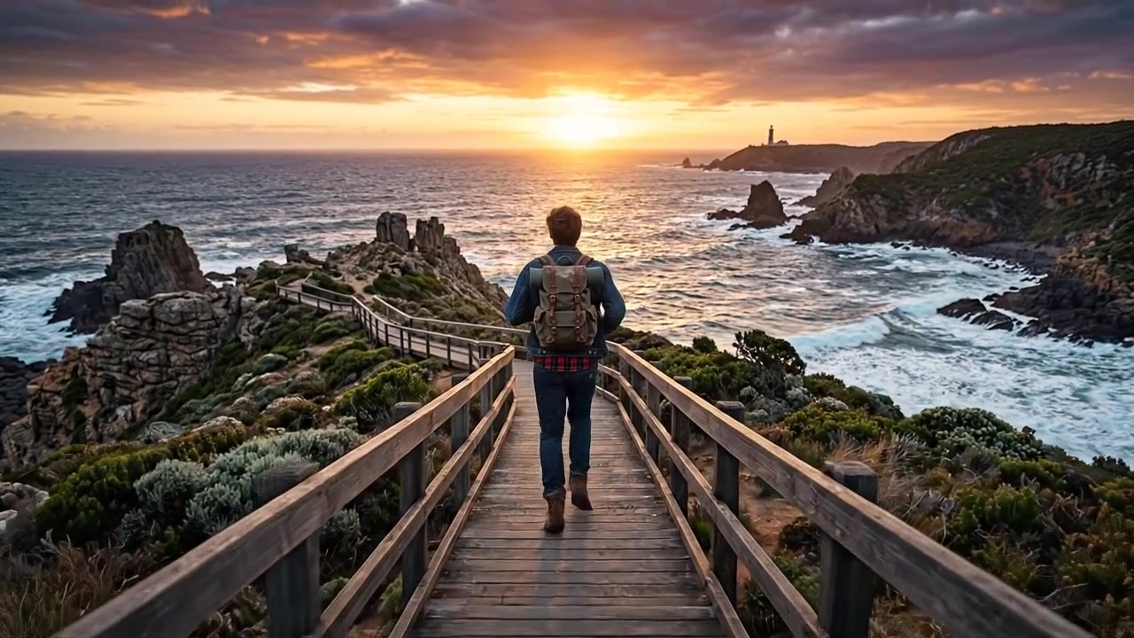 Viajero explorando un paisaje costero durante un viaje de aventura al aire libre