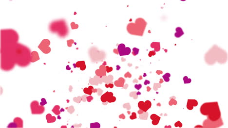 freely falling down colored figures of hearts. animated abstract white background. looped video. concept for valentine's day, wedding.