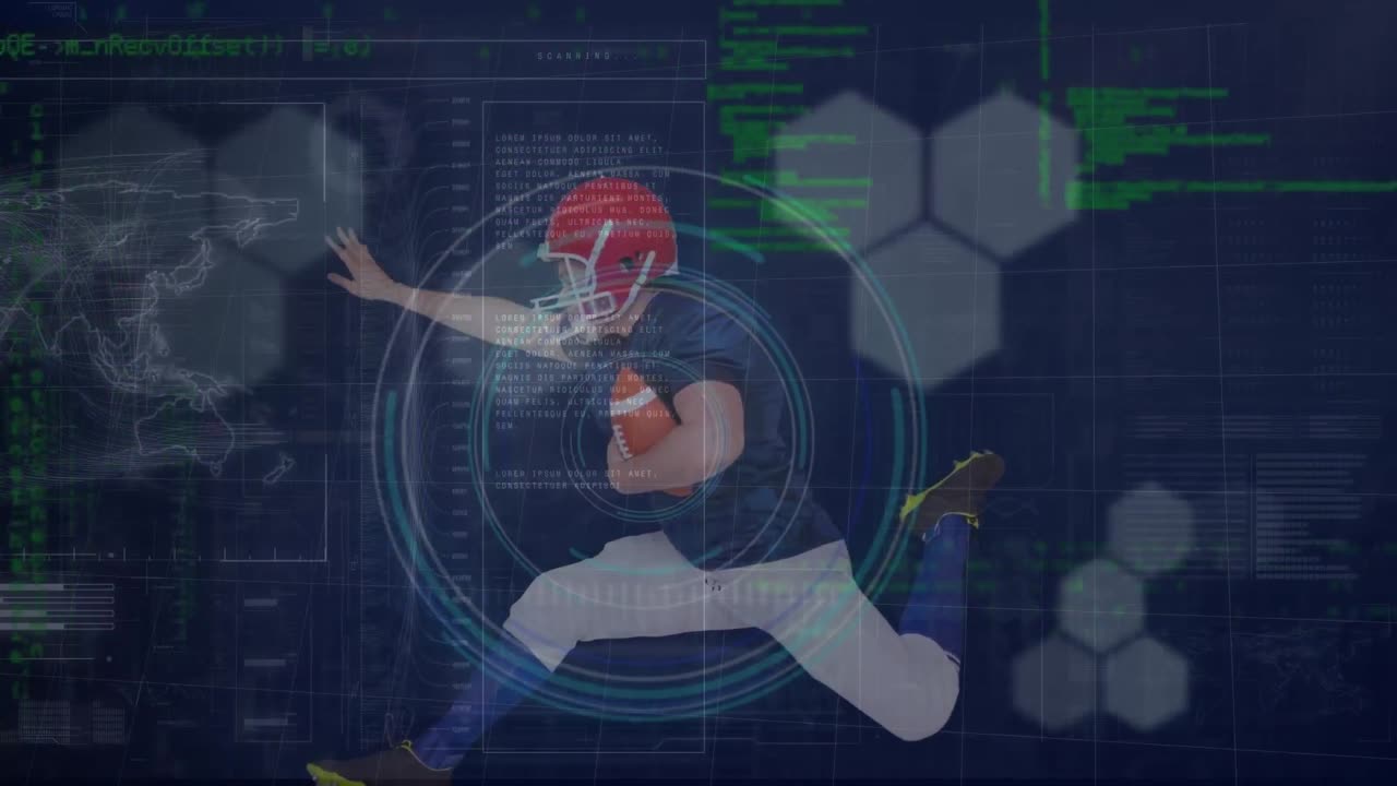 텍스트와 육각형 모양으로 럭비를 하는 백인 선수의 다중 노출  애니메이션