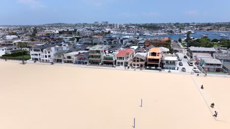 aerial shot of luxury waterfront homes at newport beach in orange county, california.