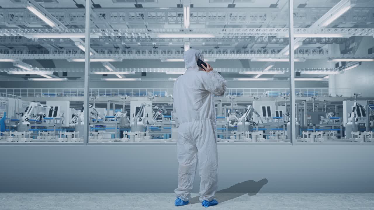 trabajador de fábrica observando maquinaria automatizada