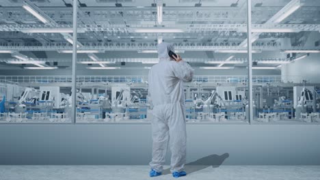 trabajador de fábrica observando maquinaria automatizada