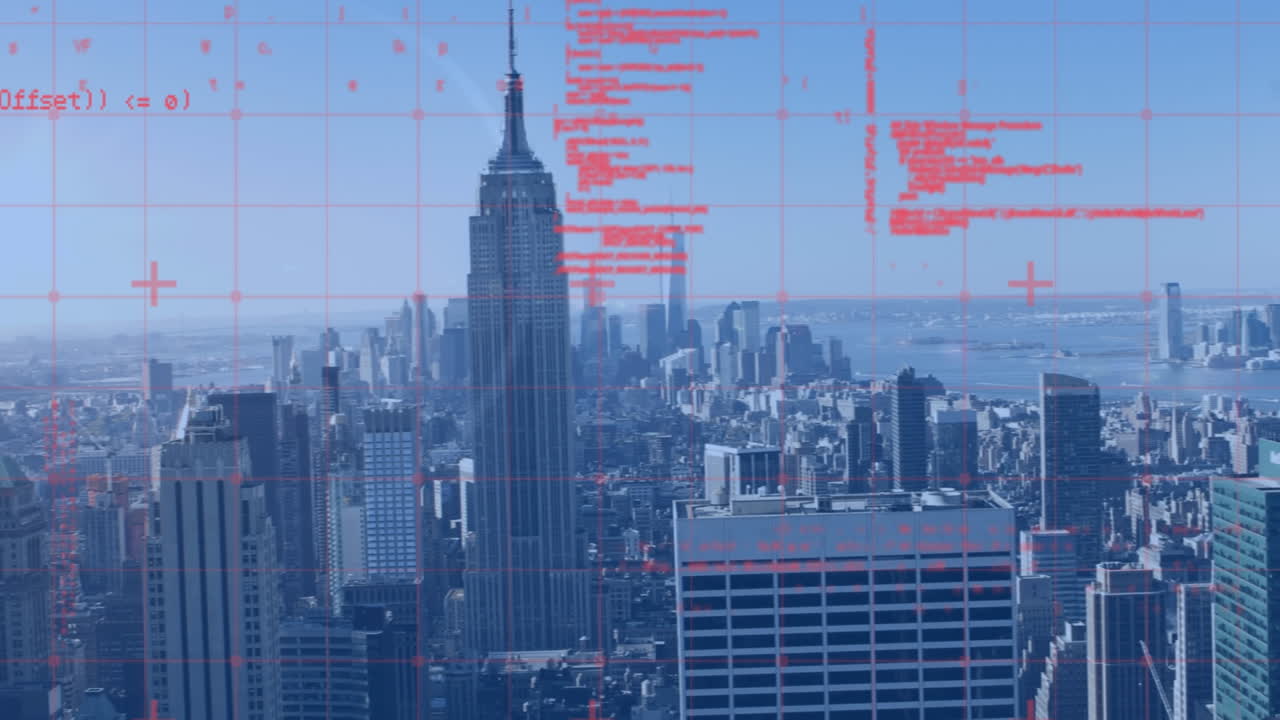 Animation of data processing over cityscape