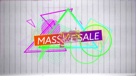 animación de texto de venta masiva sobre un fondo abstracto