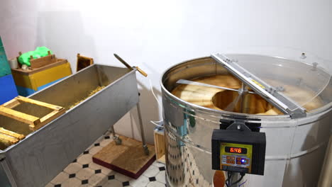 honey extraction process in an apiary