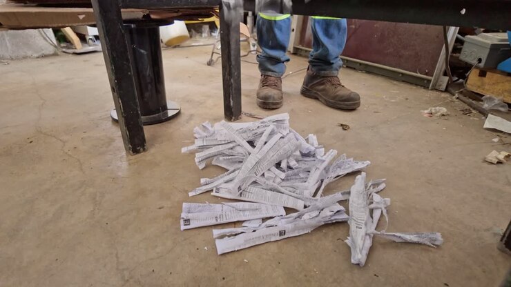 Shredded paper cascading after recycling process