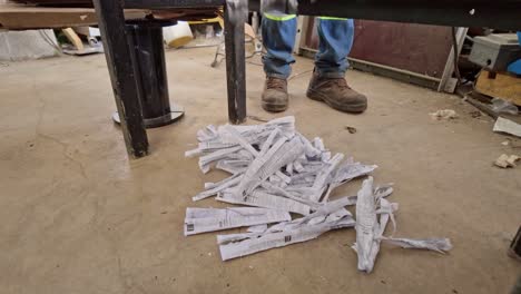 papel triturado en cascada después del proceso de reciclaje