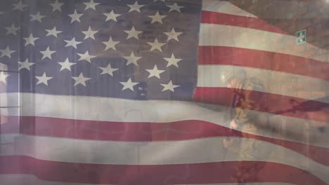 Animation-Der-Flagge-Der-USA-über-Verschiedene-Soldaten