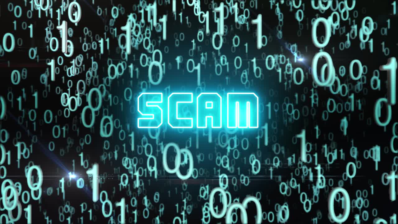 디지털 코드를 가진 파란색 사기 개념