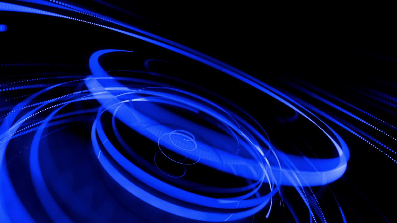 움직임 디자인 (bg) - 흐름 입자의 모양, 선, 나선, 추상 구조, 회전하는 파란 선, 회전 경로를 따라 날아간다, 3d 렌더링, 스타일리시 크리에이티브 추상 배경, 4k