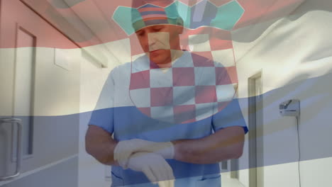 animación de la bandera de croacia ondeando sobre el cirujano en
