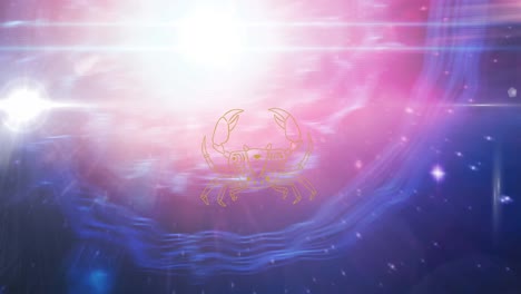 animation of cancer star sign symbol over glowing stars