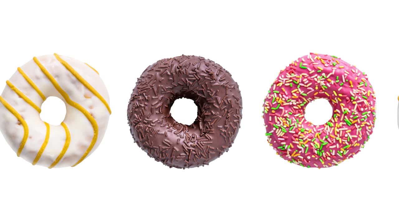 rosquillas de animación colorida aisladas en un fondo blanco