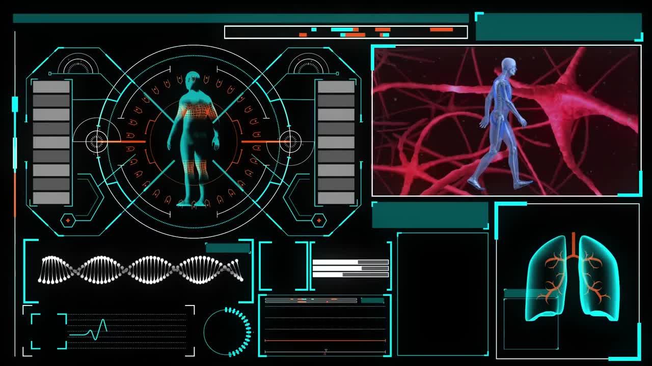 animación de la interfaz digital con procesamiento de datos contra un fondo negro