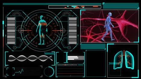 animación de la interfaz digital con procesamiento de datos contra un fondo negro